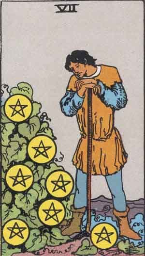 Seven of Pentacles tarot card meaning